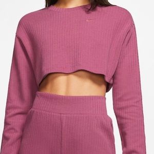 Pink Nike Cropped Ribbed Sweatshirt